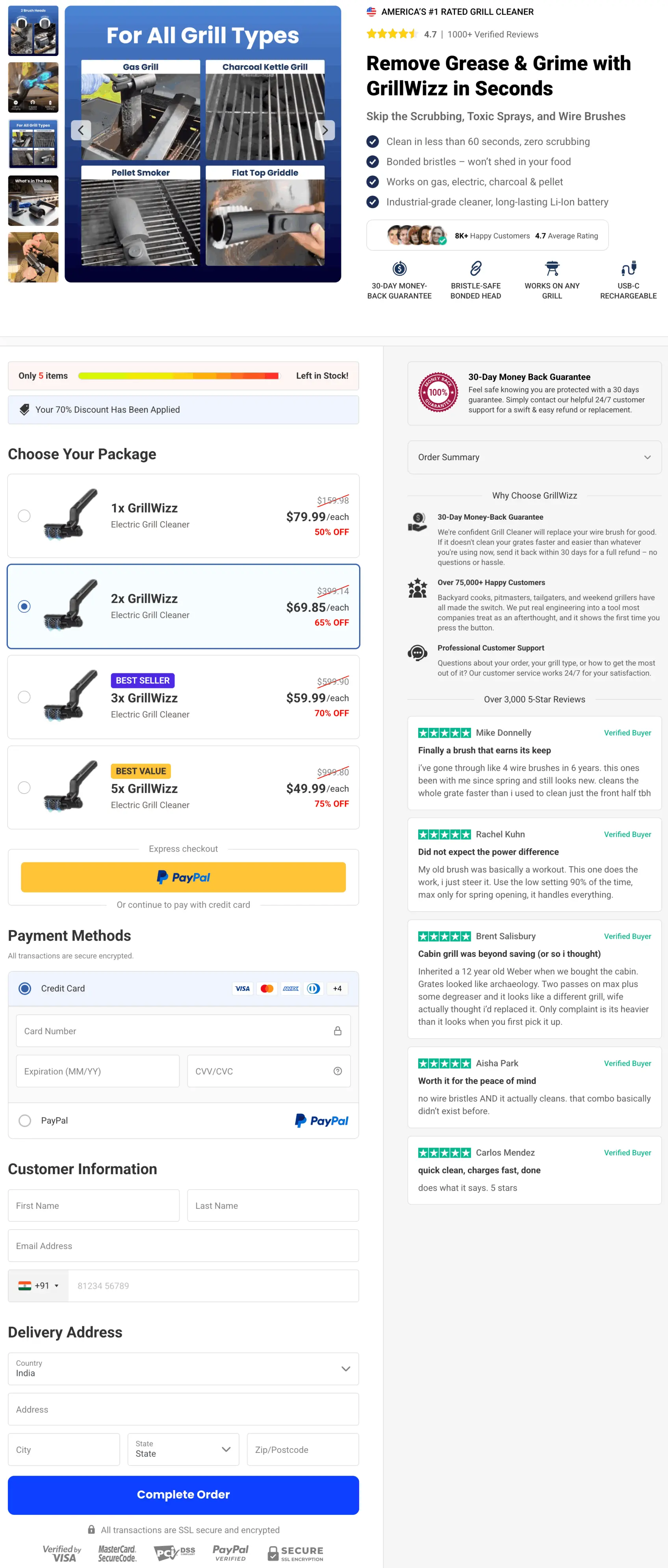 GrillWizz Grill Cleaner 100% Secure Checkout page